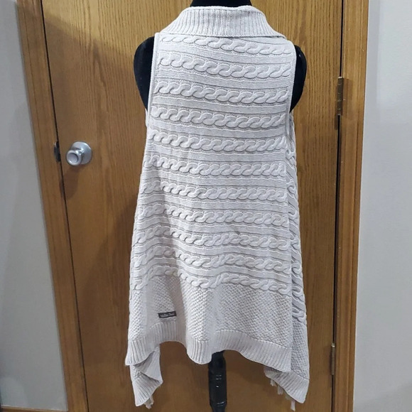 Matilda Jane tan fringed sleeveless long open front cable knit cardigan - Picture 5 of 8